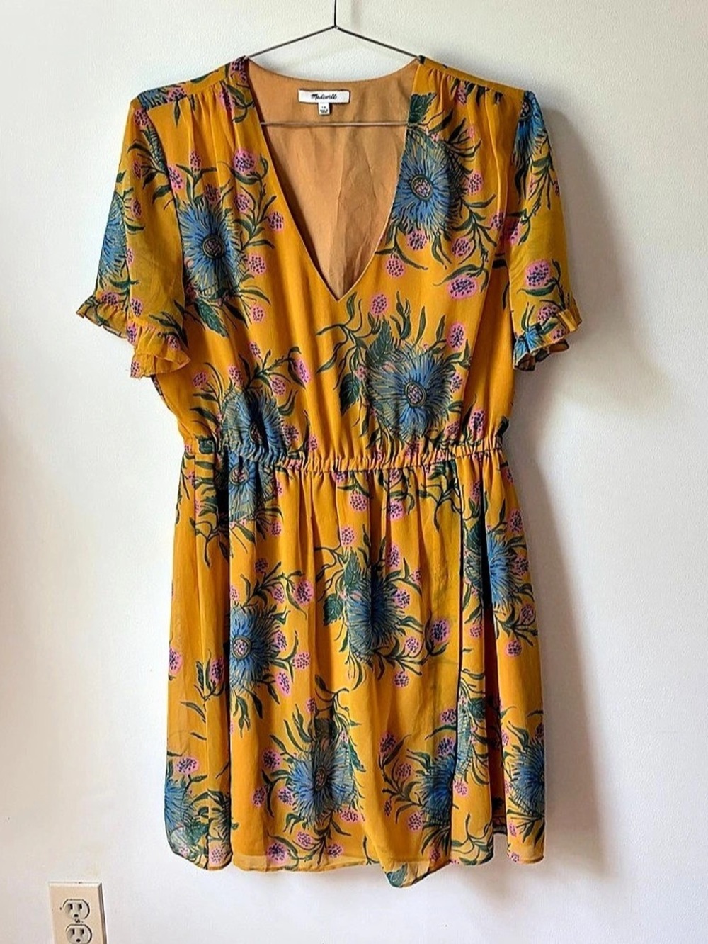 Madewell Sweetgrass Ruffle-Sleeve Dress Painted Blooms Mini Dress Size 10